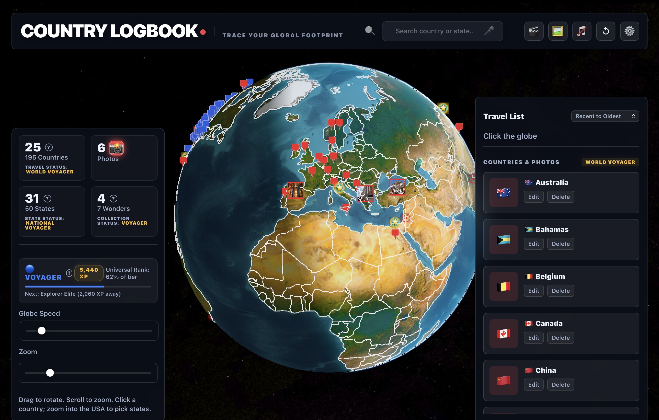 CountryLogbook 3D Travel Map